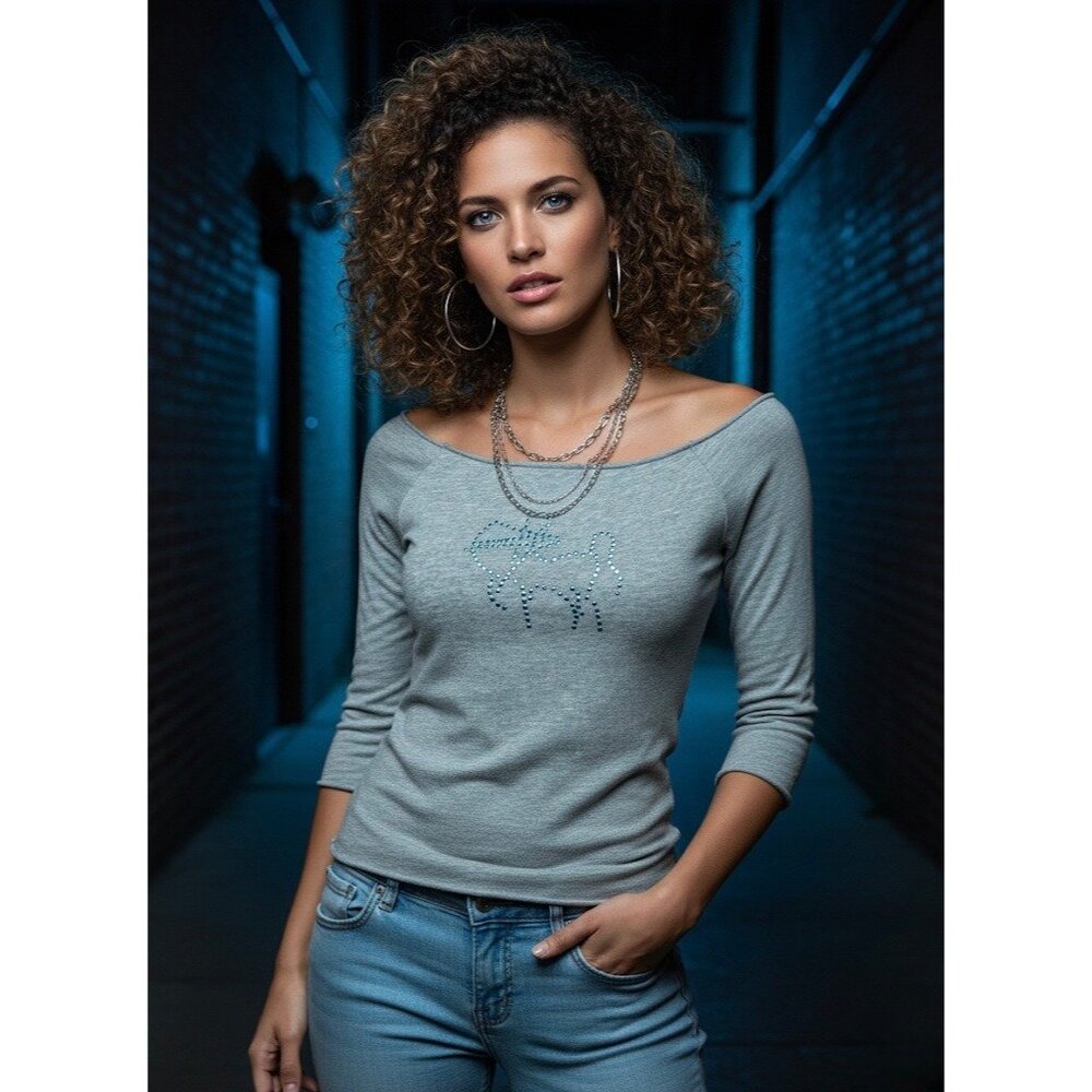 Vtg 90s NWT Gray Studded Sagittarius Zodiac Tee | McBling Noughties Grunge Y2K M